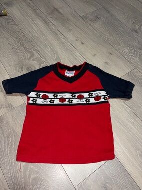 Tion Design Red & Navy Short Sleeve Tee with Ladybug Band